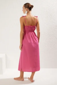 TRENDYOLMİLLA Pink Weaving Shirred Maxi Beach Dress - Image 5