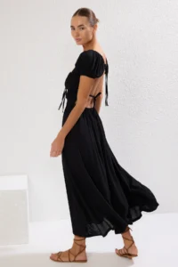 TRENDYOLMİLLA Black Weaving Shirred Maxi Beach Dress - Image 3