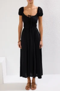 TRENDYOLMİLLA Black Weaving Shirred Maxi Beach Dress - Image 4