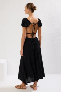 TRENDYOLMİLLA Black Weaving Shirred Maxi Beach Dress - Image 5
