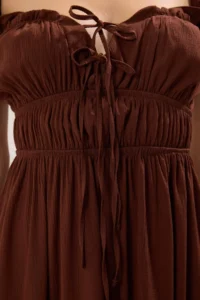 TRENDYOLMİLLA Brown Weaving Shirred Maxi Beach Dress - Image 2