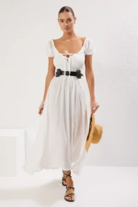 TRENDYOLMİLLA beachwear Ecru Weaving Shirred Maxi Dress