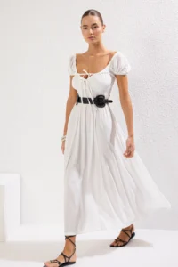 TRENDYOLMİLLA beachwear Ecru Weaving Shirred Maxi Dress - Image 2