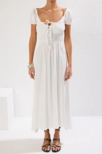TRENDYOLMİLLA beachwear Ecru Weaving Shirred Maxi Dress - Image 3