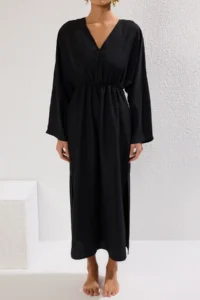 TRENDYOLMİLLA Black Weaving slit Maxi Beach Dress - Image 3