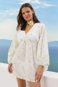 TRENDYOLMİLLA flower patterned Weaving Beach Mini Dress