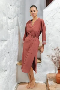 TRENDYOLMİLLA Brick Rejection Weaving Embroidered Beach Midi Dress