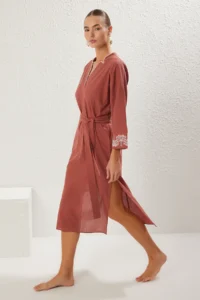 TRENDYOLMİLLA Brick Rejection Weaving Embroidered Beach Midi Dress - Image 2