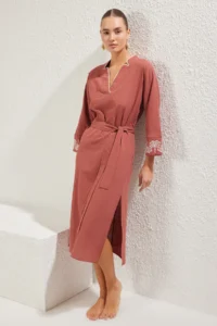 TRENDYOLMİLLA Brick Rejection Weaving Embroidered Beach Midi Dress - Image 3