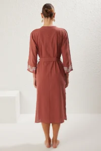 TRENDYOLMİLLA Brick Rejection Weaving Embroidered Beach Midi Dress - Image 6