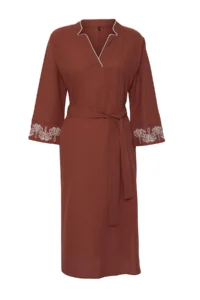 TRENDYOLMİLLA Brick Rejection Weaving Embroidered Beach Midi Dress - Image 7