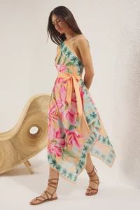 TRENDYOLMİLLA beachwear flower patterned Weaving One Shoulder Belted Midi Dress - Image 2