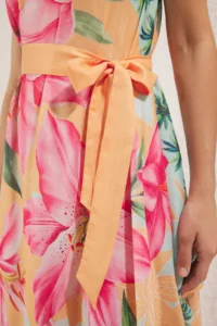 TRENDYOLMİLLA beachwear flower patterned Weaving One Shoulder Belted Midi Dress - Image 3