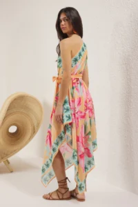 TRENDYOLMİLLA beachwear flower patterned Weaving One Shoulder Belted Midi Dress - Image 4
