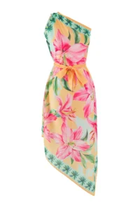 TRENDYOLMİLLA beachwear flower patterned Weaving One Shoulder Belted Midi Dress - Image 5