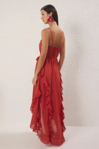 TRENDYOLMİLLA Brick Rejection Weaving with flywheel 100% Cotton Maxi Beach Dress - Image 4