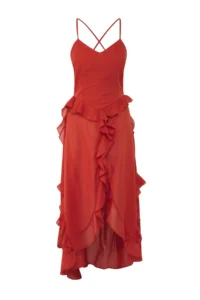 TRENDYOLMİLLA Brick Rejection Weaving with flywheel 100% Cotton Maxi Beach Dress - Image 5