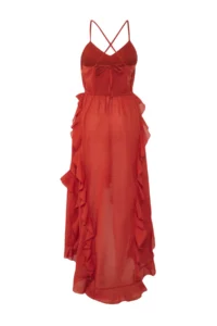 TRENDYOLMİLLA Brick Rejection Weaving with flywheel 100% Cotton Maxi Beach Dress - Image 6