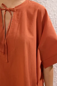 TRENDYOLMİLLA Brick Rejection Weaving 100% Cotton Maxi Beach Dress - Image 4