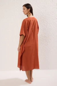 TRENDYOLMİLLA Brick Rejection Weaving 100% Cotton Maxi Beach Dress - Image 5