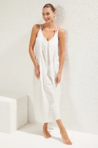 TRENDYOLMİLLA Ecru Weaving Accessory Detailed Maxi Beach Dress - Image 2