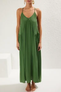 TRENDYOLMİLLA Green Weaving Accessory Detailed Maxi Beach Dress - Image 3