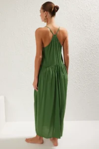 TRENDYOLMİLLA Green Weaving Accessory Detailed Maxi Beach Dress - Image 5
