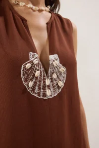 TRENDYOLMİLLA Brown Weaving Embroidered Maxi Beach Dress - Image 3