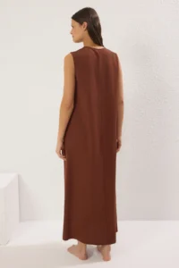TRENDYOLMİLLA Brown Weaving Embroidered Maxi Beach Dress - Image 4