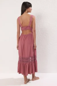 TRENDYOLMİLLA Dusty Rose Weaving Lace Maxi Beach Dress - Image 4