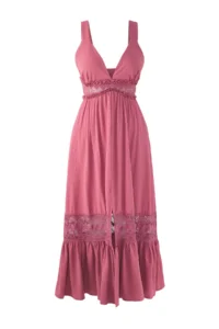 TRENDYOLMİLLA Dusty Rose Weaving Lace Maxi Beach Dress - Image 5
