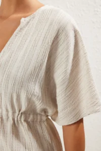 TRENDYOLMİLLA Ecru Weaving Shirred Beach Mini Dress - Image 3