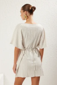 TRENDYOLMİLLA Ecru Weaving Shirred Beach Mini Dress - Image 5