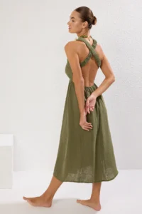 TRENDYOLMİLLA beachwear Green Weaving Low-cut back Maxi Dress - Image 2