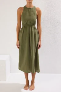 TRENDYOLMİLLA beachwear Green Weaving Low-cut back Maxi Dress - Image 3