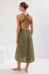 TRENDYOLMİLLA beachwear Green Weaving Low-cut back Maxi Dress - Image 5