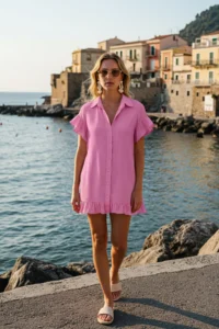 TRENDYOLMİLLA Pink Weaving Maxi Beach Dress