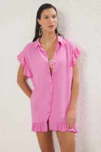 TRENDYOLMİLLA Pink Weaving Maxi Beach Dress - Image 3