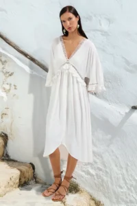 TRENDYOLMİLLA Ecru Weaving with flywheel Beach Midi Dress