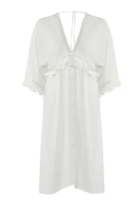 TRENDYOLMİLLA Ecru Weaving with flywheel Beach Midi Dress - Image 6