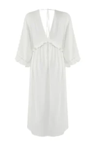 TRENDYOLMİLLA Ecru Weaving with flywheel Beach Midi Dress - Image 7