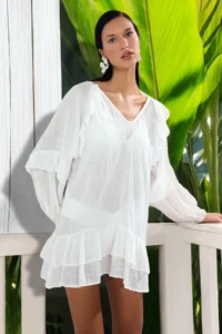 TRENDYOLMİLLA White Weaving with flywheel Beach Mini Dress