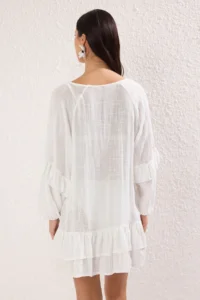 TRENDYOLMİLLA White Weaving with flywheel Beach Mini Dress - Image 5