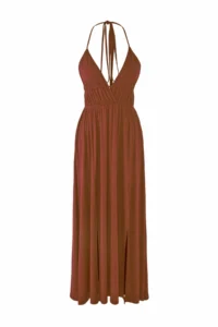 TRENDYOLMİLLA Brown Weaving Low-cut back Maxi Beach Dress - Image 5