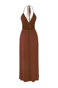 TRENDYOLMİLLA Brown Weaving Low-cut back Maxi Beach Dress - Image 6