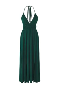 TRENDYOLMİLLA Emerald Green Weaving Low-cut back Maxi Beach Dress - Image 5