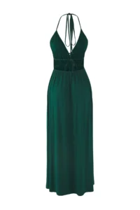 TRENDYOLMİLLA Emerald Green Weaving Low-cut back Maxi Beach Dress - Image 6