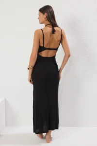 TRENDYOLMİLLA Black Weaving Cut Out Maxi Beach Dress - Image 4