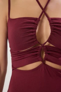 TRENDYOLMİLLA Burgundy Weaving Cut Out Maxi Beach Dress - Image 3
