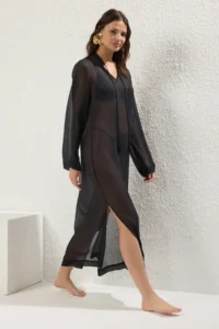 TRENDYOLMİLLA Black Weaving Maxi Beach Dress